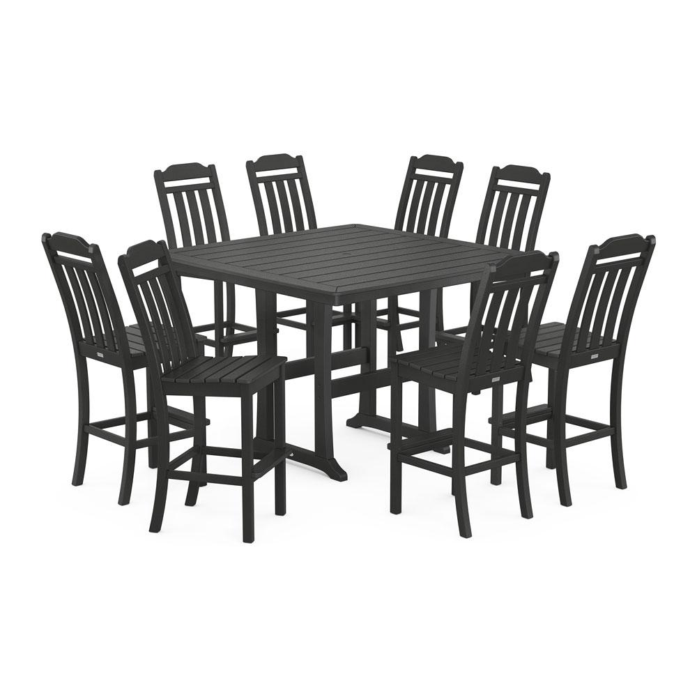 Polywood Country Living 9-Piece Square Side Chair Bar Set with Trestle Legs