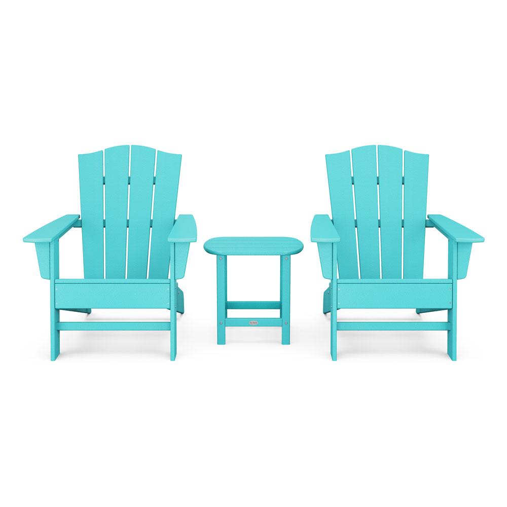 Polywood Wave 3-Piece Adirondack Chair Set with The Crest Chairs