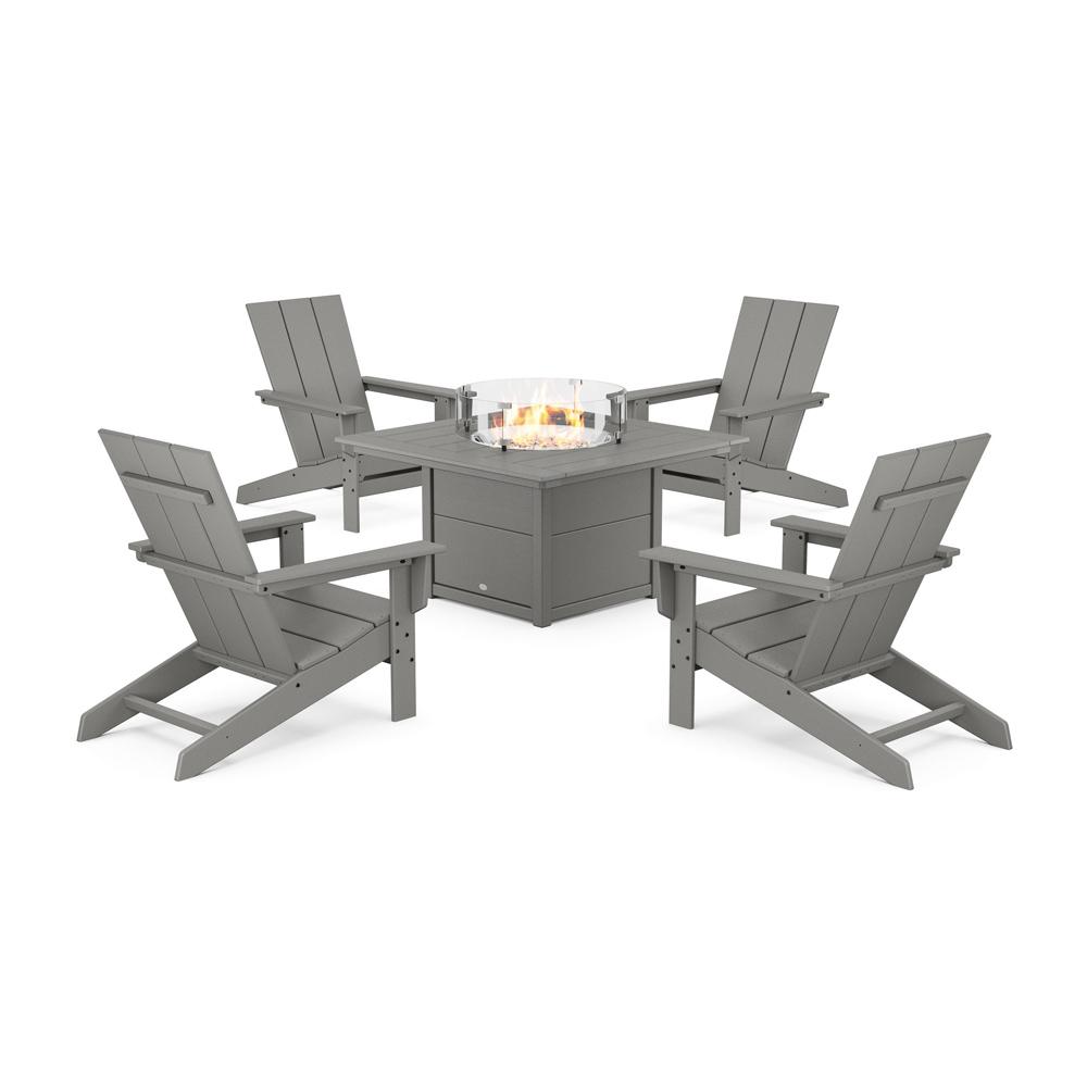 Polywood 5-Piece Modern Studio Adirondack Conversation Set with Fire Pit Table