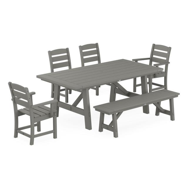 Polywood Lakeside 6-Piece Rustic Farmhouse Dining Set with Bench