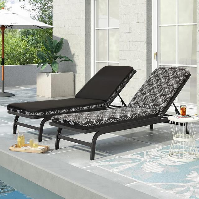 Outdoor Decor by Commonwealth 22&quot; x 73&quot; Ebony Medallion Outdoor Lounger Cushion
