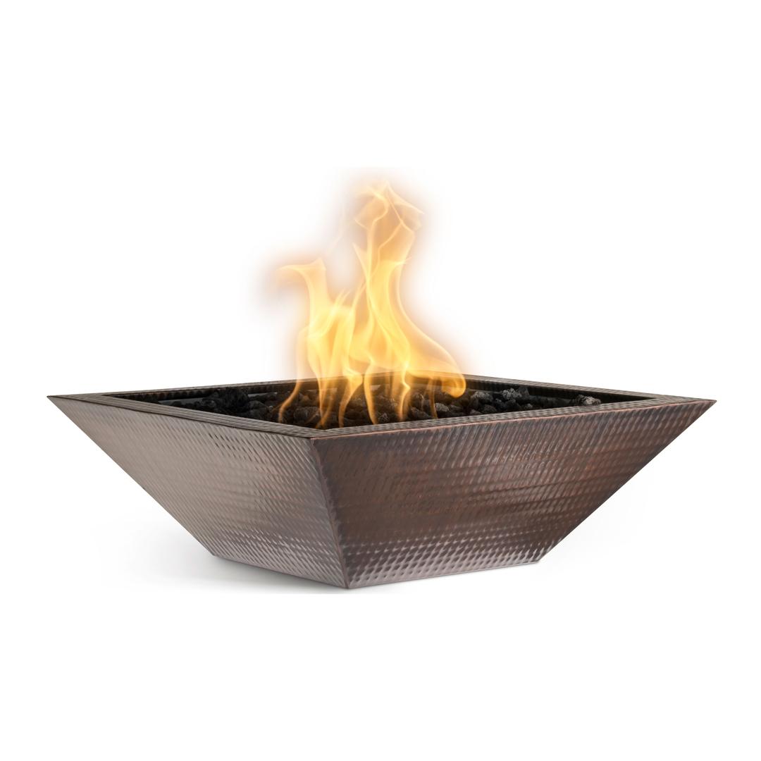 The Outdoor Plus Maya 24" Square Hammered Copper Gas Fire Bowl