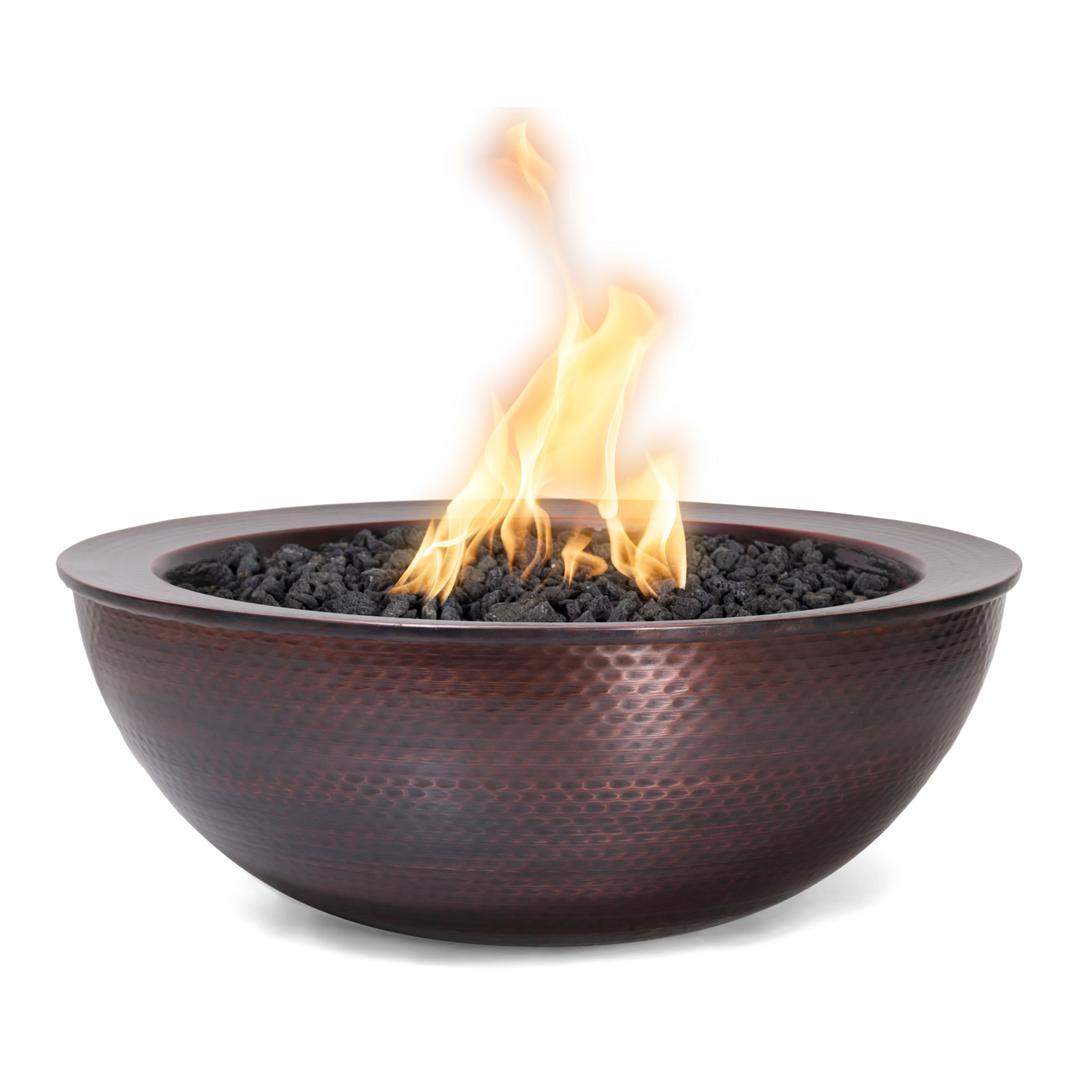 The Outdoor Plus Sedona 27" Round Hammered Copper Gas Fire Bowl