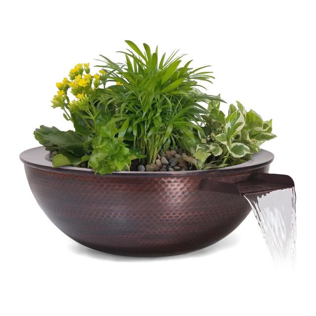 The Outdoor Plus Sedona 27&quot; Hammered Copper Planter &amp; Water Bowl