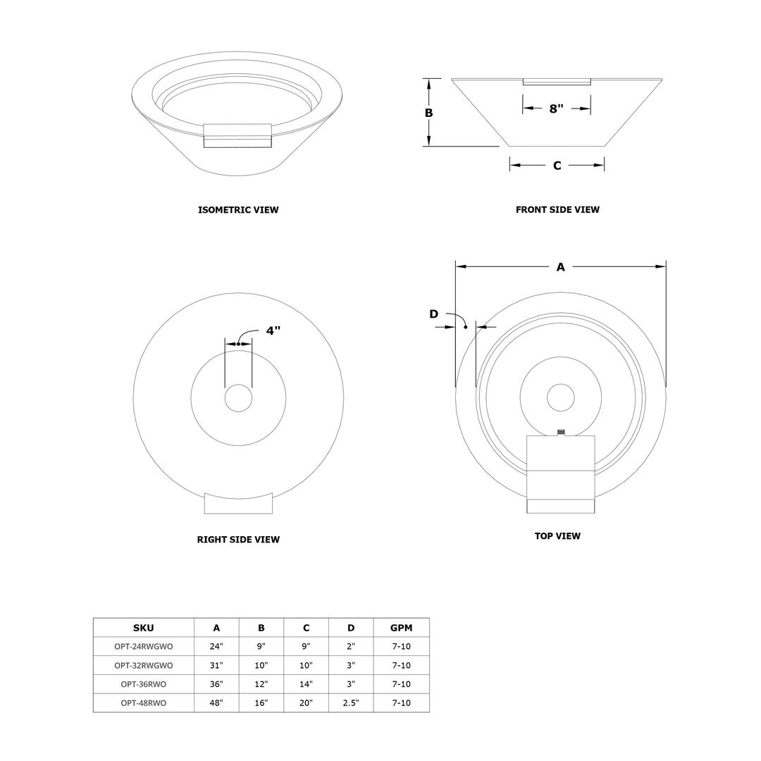 The Outdoor Plus Cazo 48" GFRC Concrete Water Bowl - Dimension Image The Outdoor Plus Cazo 48" GFRC Concrete Water Bowl - Dimension Image