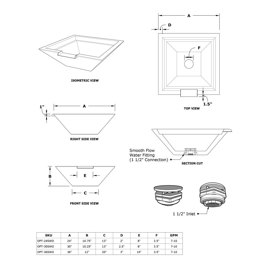 The Outdoor Plus Maya 24" GFRC Concrete Water Bowl - Dimension Image The Outdoor Plus Maya 24" GFRC Concrete Water Bowl - Dimension Image