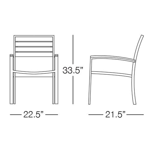 Kannoa Saint Barts Stacking Aluminum Dining Armchair - Dimension Kannoa Saint Barts Stacking Aluminum Dining Armchair - Dimension