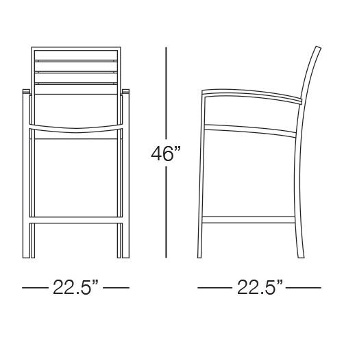 Kannoa Saint Barts Stacking Aluminum Bar Armchair - Dimension Kannoa Saint Barts Stacking Aluminum Bar Armchair - Dimension