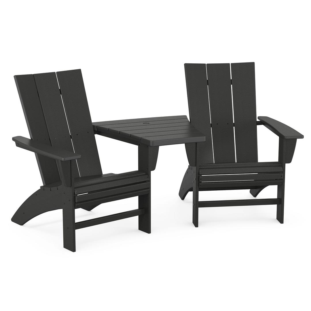 Polywood Modern 3-Piece Curveback Adirondack Set with Angled Connecting Table