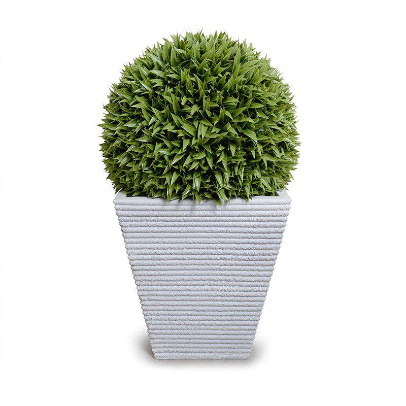 Enduraleaf 23" Faux Broadleaf Podocarpus Ball in White Ribbed Pot