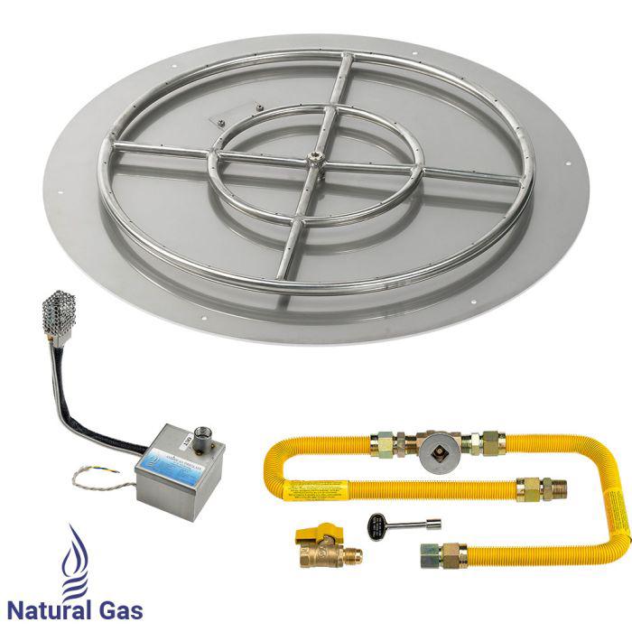 American Fire Glass 30" Round Flat Pan Smart Ignition Technology Fire Pit Burner Kit - High Capacity