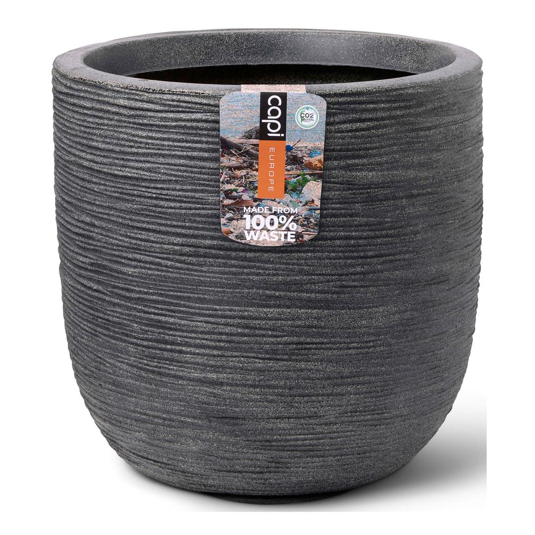 Capi Waste 14" Ball Rib Recycled Planter Pot - Terrazzo Grey