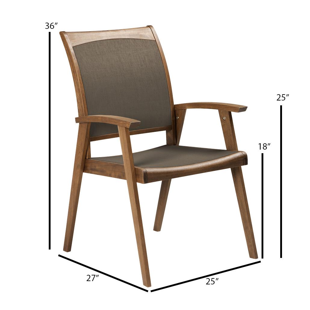 Jensen Outdoor Topaz Sling Dining Armchair - Brown - Dimension Image Jensen Outdoor Topaz Sling Dining Armchair - Brown - Dimension Image