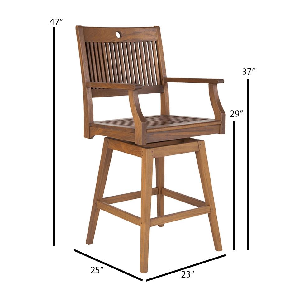 Jensen Outdoor Opal Ipe Wood Swivel Bar Armchair - Dimension Image Jensen Outdoor Opal Ipe Wood Swivel Bar Armchair - Dimension Image
