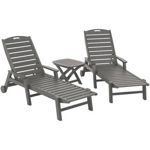Polywood Nautical 3-Piece Chaise Lounger Set with Side Table