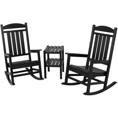 Polywood Presidential 3-Piece Rocking Chair Set with Two-Shelf Side Table