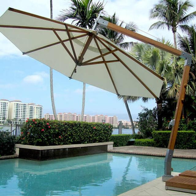 Bambrella 11.5' Side Wind Levante Round Bamboo Cantilever Umbrella