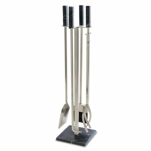 Pilgrim Nero Satin Nickel Marble Fireplace Tool Set