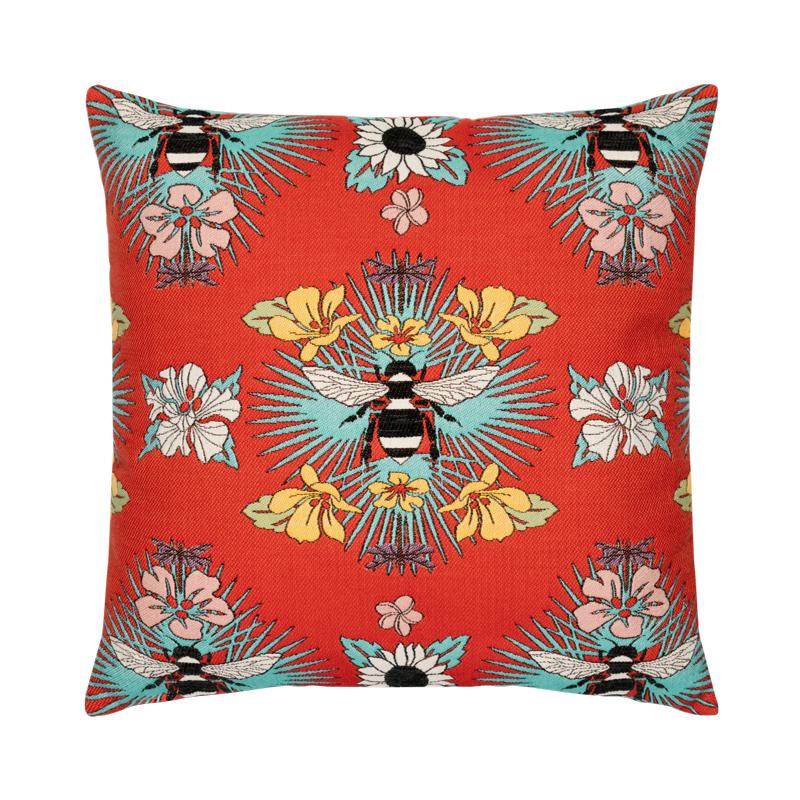 Elaine Smith 22" x 22" Tropical Bee Red Sunbrella Outdoor Pillow