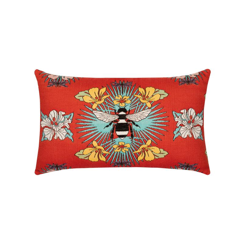 Elaine Smith 20" x 12" Tropical Bee Red Lumbar Sunbrella Outdoor Pillow
