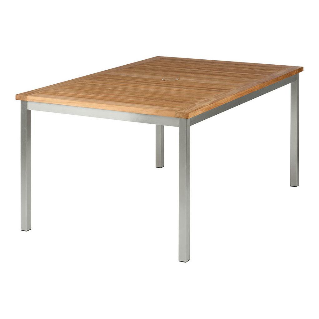 Barlow Tyrie Equinox 59" Stainless Steel Rectangular Dining Table - Teak Top