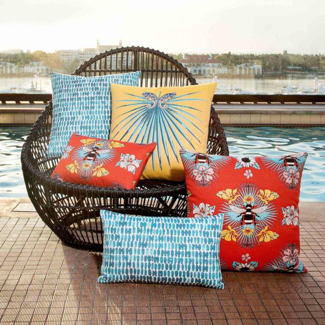 Elaine Smith 20&quot; x 12&quot; Thumbprint Aruba Sunbrella Outdoor Lumbar Pillow