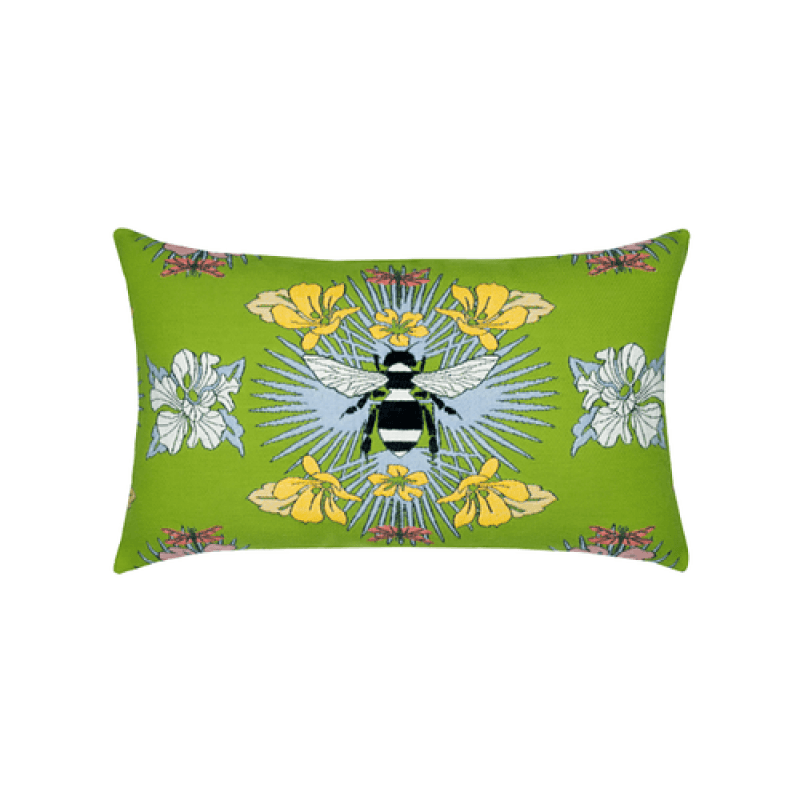 Elaine Smith 20" x 12" Tropical Bee Spring Sunbrella Outdoor Lumbar Pillow