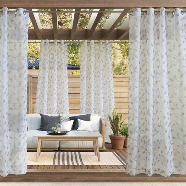 Outdoor Decor by Commonwealth Two Tone Leaf Grommet Outdoor Curtain Panel - Set of 2