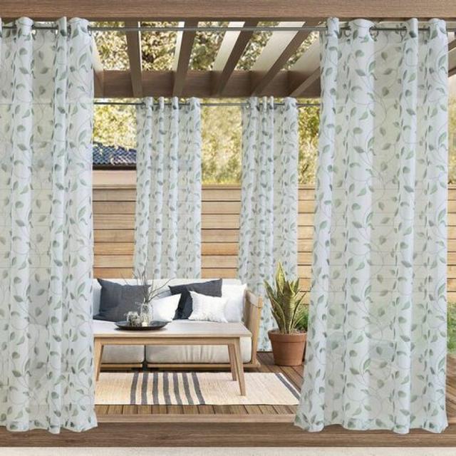 Outdoor Decor by Commonwealth Two Tone Leaf Outdoor Curtains - Set of 2