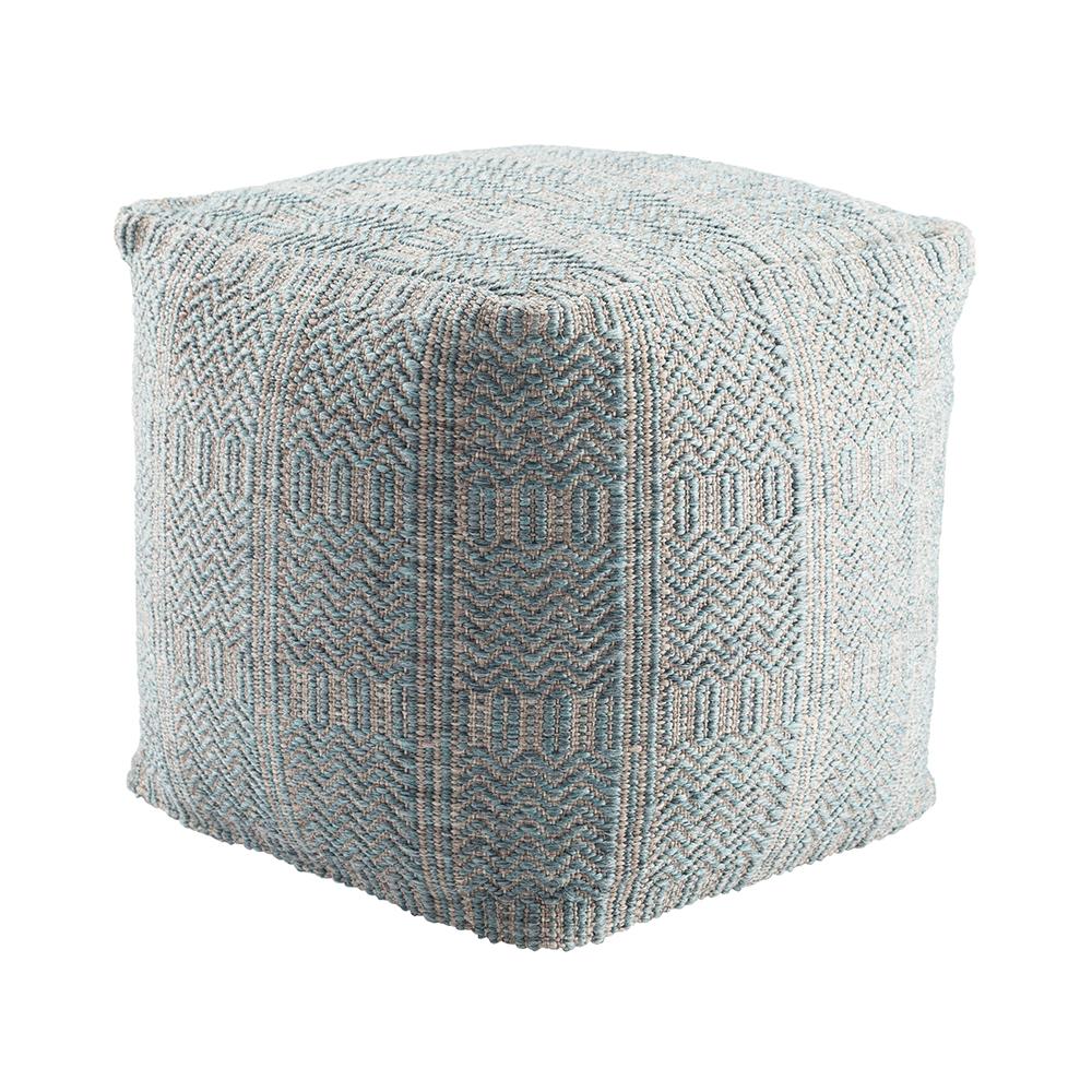 Jaipur Living Destrie Tribal Light Blue Cube Outdoor Pouf