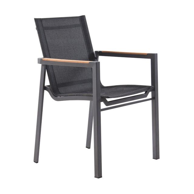 POVL Outdoor Qube Stacking Aluminum Dining Armchair w/ Teak Arms - Set of 6