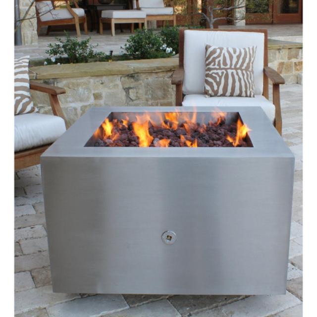 Bentintoshape 35&quot; Square Stainless Steel Fire Pit - Hidden Tank